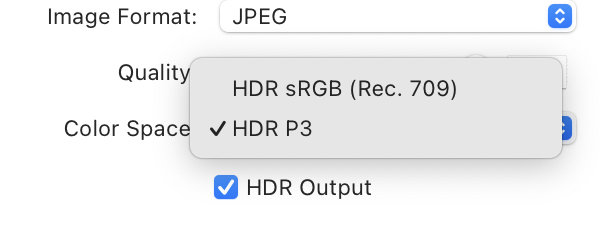 Lightroom HDR photo export color spacing options